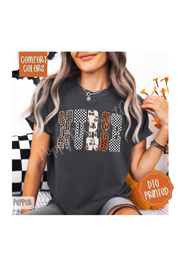 Nurse Pumpkin Leopard Checkered T-Shirt All Size S-3XL