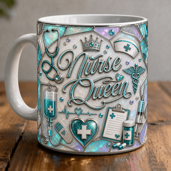 Nurse Queen Mug 3D Effect, Sparkling Nurse Coffee Cup Gift for RN CNA Nurse Week