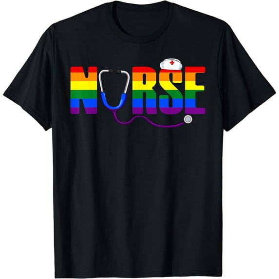 Nurse Rainbow Flag LGBT-Q Cool Gay Pride Ally Nursing RN LPN T-Shirt