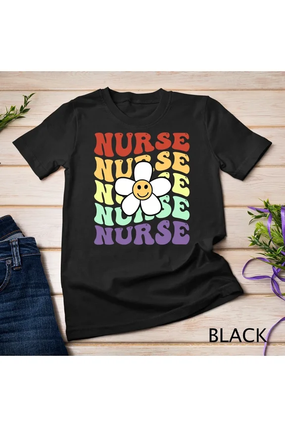 Nurse Retro Sunflower Smile Face Healthcare Hero Novelty Graphic Tee Art,for unisex up to 5XL