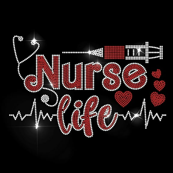 Nurse Rhinestone Iron on Transfer Crystal Heat Transfer Decal Syringe Stethoscope Hot-fix Rhinestone Sparkle Iron On Transfer Electrocardiogram Rhinestone Template Decals for Bags Hats Jeans 1 Sheet
