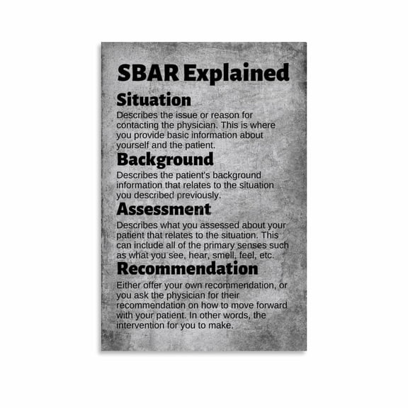 Nurse SBAR Communication Guide Poster Patient Safety Educational (1) Canvas Painting Wall Art Poster for Bedroom Living Room Decor