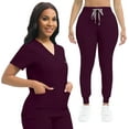thumbnail image 1 of Nurse Scrub for Women Set V-Neck Top & Jogger Scrub Pants Medical Uniform Scrubs Suit for Women Burgundy L, 1 of 6
