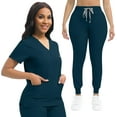 thumbnail image 1 of Nurse Scrub for Women Set V-Neck Top & Jogger Scrub Pants Medical Uniform Scrubs Suit for Women Caribbean Blue XL, 1 of 6