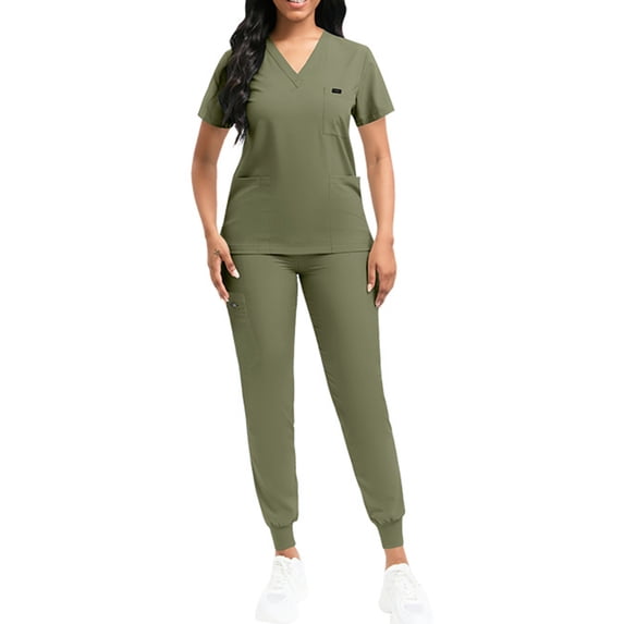 Nurse Scrub for Women Set V-Neck Top & Jogger Scrub Pants Medical Uniform Scrubs Suit for Women Green XL