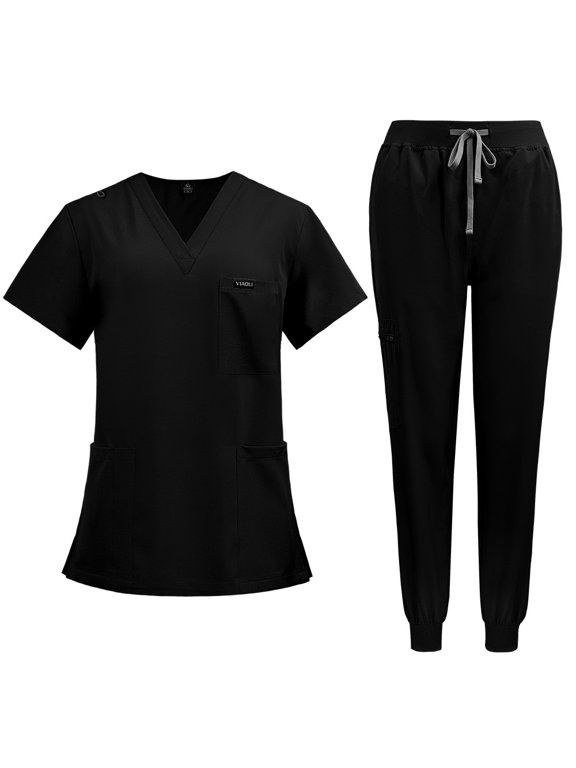 Nurse Scrub for Women Set V-Neck Top & Jogger Scrub Pants Medical Uniform Scrubs Suit for Women
