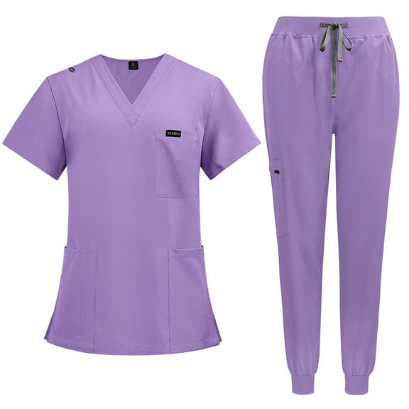 Nurse Scrub for Women Set V-Neck Top & Jogger Scrub Pants Medical Uniform Scrubs Suit for Women