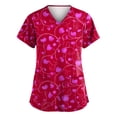 thumbnail image 1 of Nurse Scrubs For Women,Plus Size Women's V-Neck Short-Sleeve Workwear with Pockets Valentine's Day Printed Scrub Top - Hot Pink - S, 1 of 3