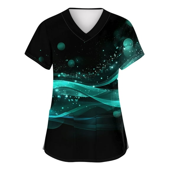 Nurse Scrubs for Women,Gradient Color Printed Scrubs Tops for women - Breathable Short Sleeve with Deep Chest Pockets - Light Blue - L