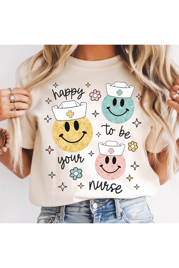 Nurse Shirt RN LPN NP Registered Nurse Nursing Happy Face Unisex GarmentDyed Tee Inspirati