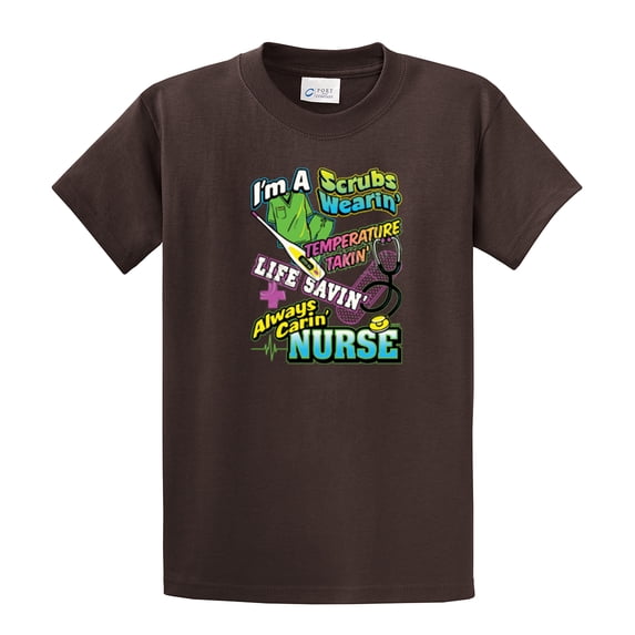 Nurse Short Sleeve T-shirt I'm A Scrubs Wearin' CNA Assistant Plus Funny Tee Shirt Humorous Cute Unisex Tee Shirt'-Brown-4Xl