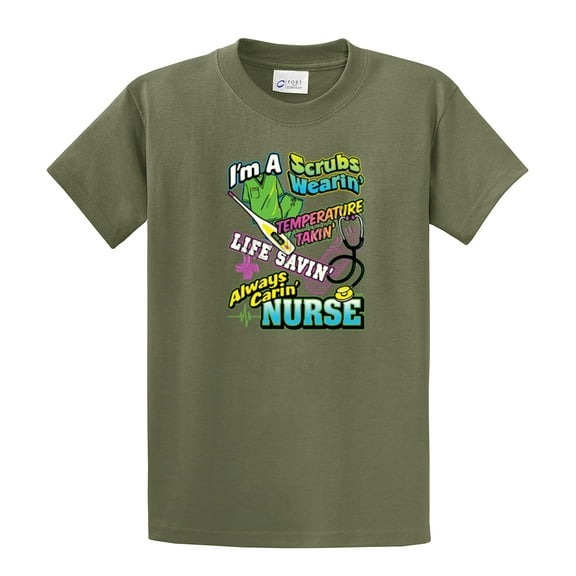 Nurse Short Sleeve T-shirt I'm A Scrubs Wearin' CNA Assistant Plus Funny Tee Shirt Humorous Cute Unisex Tee Shirt'-Military-XL