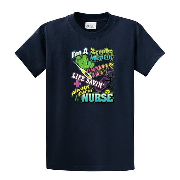 Nurse Short Sleeve T-shirt I'm A Scrubs Wearin' CNA Assistant Plus Funny Tee Shirt Humorous Cute Unisex Tee Shirt'-Navy-Large