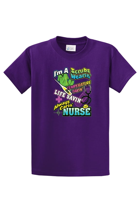 Nurse Short Sleeve T-shirt I'm A Scrubs Wearin' CNA Assistant Plus Funny Tee Shirt Humorous Cute Unisex Tee Shirt'-Purple-XXL