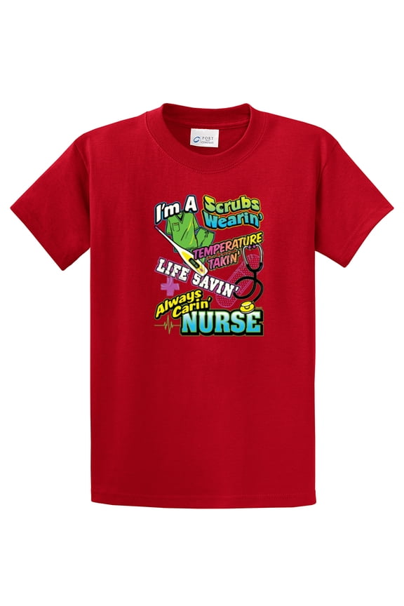 Nurse Short Sleeve T-shirt I'm A Scrubs Wearin' CNA Assistant Plus Funny Tee Shirt Humorous Cute Unisex Tee Shirt'-Red-Medium