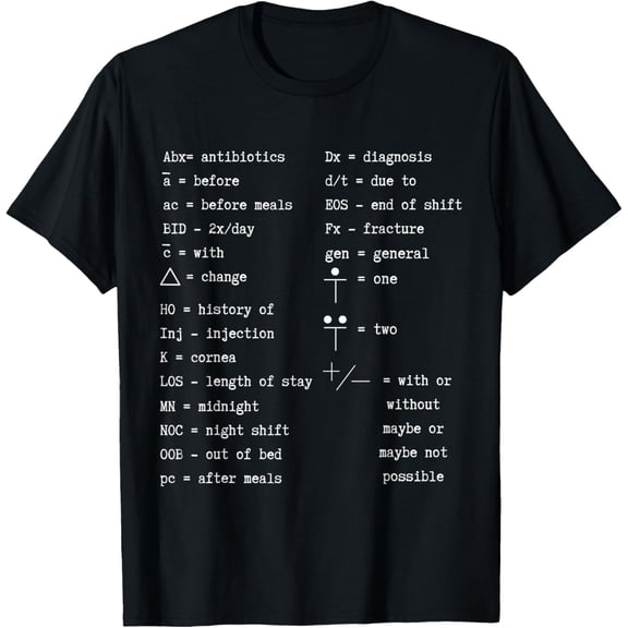 Nurse Shorthand Nursing Student Gift Medical Terminology T-ShirtMen and women, Black T-shirt, size: Extra large