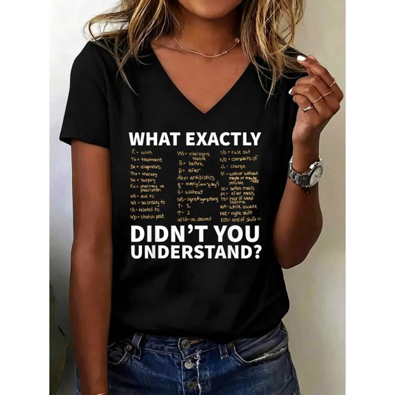 Nurse Shorthand Nursing Student V Neck T-Shirt Cotton Women's V Neck Graphic Tee, Casual Short Sleeve Shirt,Vacation Outfit