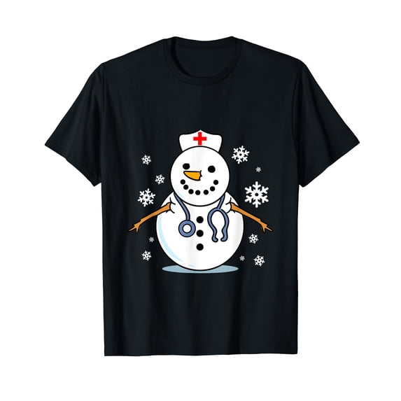 Nurse Snowman Nurse Christmas T-Shirt Black Tee