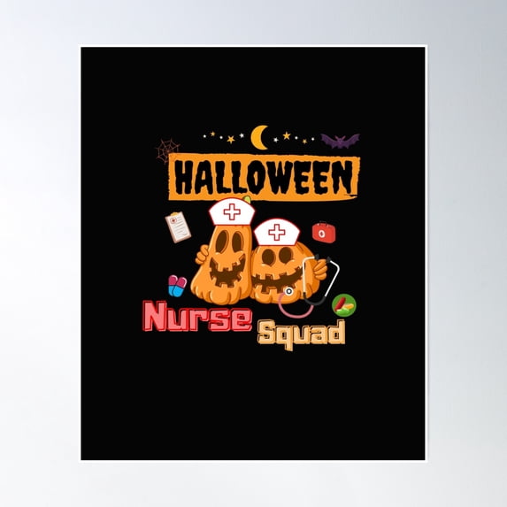Nurse Squad Team Pumpkin Ghost T Shirt Poster Wall Art, Modern Wall Decor, 8x12 UNFRAMED