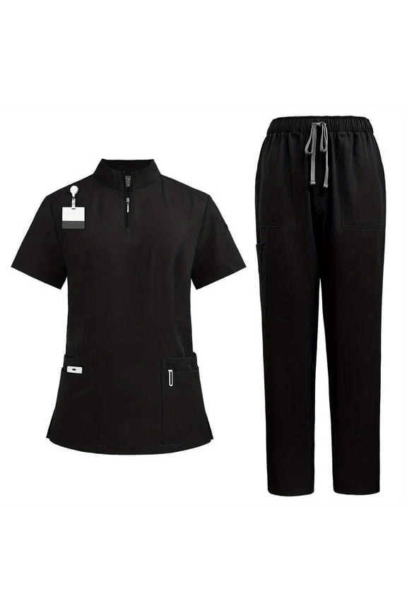Nurse Stand-up Collar Zipper Work Uniform, Surgical Gown, Hand Gown Operating Room Straight Pants, Women Attire
