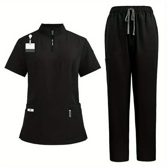Nurse Stand-up Collar Zipper Work Uniform, Surgical Gown, Hand Gown Operating Room Straight Pants, Women Attire