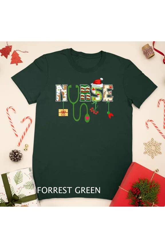 Nurse Stethoscope Christmas Santa Decor Xmas T-Shirt, Vintage T-Shirt - All Sizes S-5Xl, Gategoo