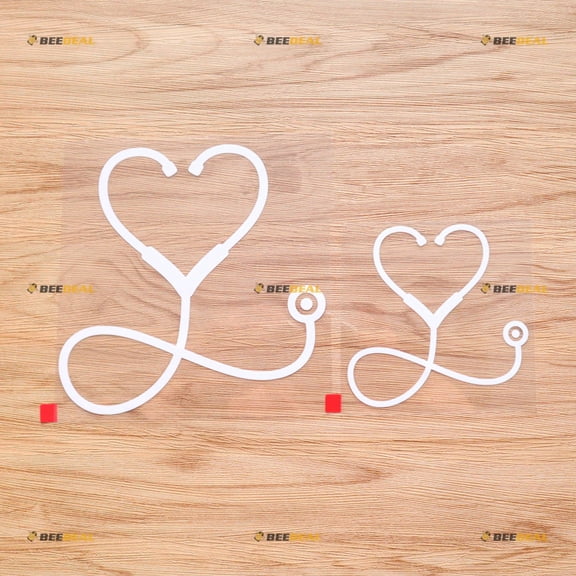 Nurse Stethoscope Heart Shape Sticker Decal Vinyl 09292a - 2 Pack White, 4 Inches, 6 Inches - No Background Die Cut for Car Boat Laptop