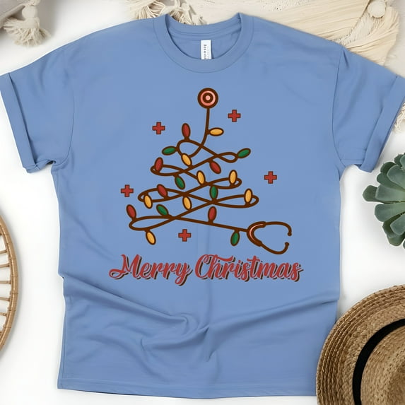 Nurse Stethoscope Tree Graphic T-Shirt for Men and Women, Unisex Casual Tee, CarolinaBlue, Size 2XL