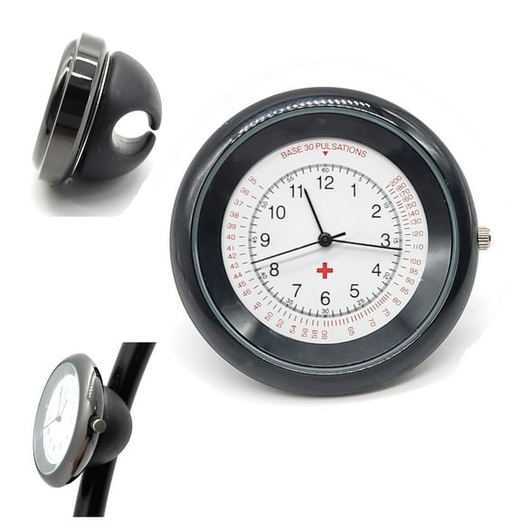 Nurse Stethoscope Watch with Second Hand - Black - Attaches Directly to Stethoscope
