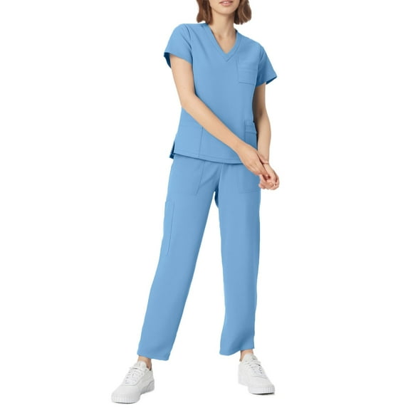 Nurse Suits for Women, Affordable Caregiver Work Clothes 2-Piece Set Non-Shrink Colorfast Fabric 2025 Trending Loungewear Moisture-Wicking Polyester Blend Outfits Blue Xl