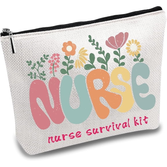 Nurse Survival Kit Bag Cosmetic Multi-Purpose Makeup Bag Canvas Pen Case Toiletry Funny Travel Bag With Zipper Supplies Gifts 10x7Inch