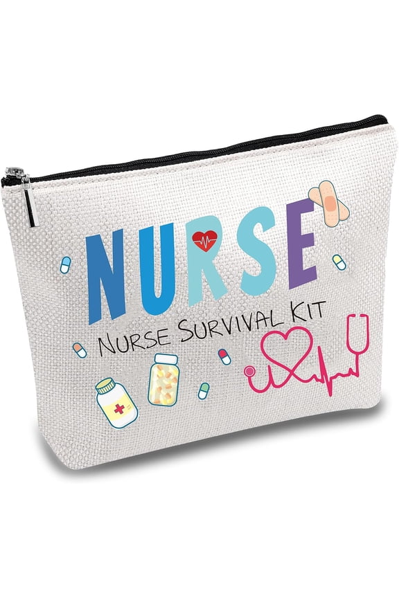 Nurse Survival Kit Bag Cosmetic Multi-Purpose Makeup Bag Canvas Pen Case Toiletry Funny Travel Bag With Zipper Supplies Gifts for DIY Nursing Practitioner Gift 10 x 7 Inch