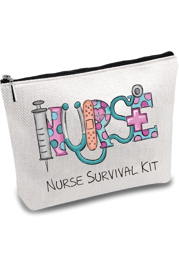 Nurse Survival Kit Bag Nursing Makeup Bags Cosmetic Bag Multi Purpose with Metal Zipper Pouch Toiletry Travel Bag Purse for Women Birthday Gifts Accessories 10 x 7Inch
