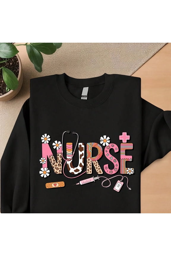 Nurse Swea, Pink Nurse Leopard Sweater, Nursing Sweas, Gift For Nurse, Nurse Sweaters, Nurse Appreciation Swea, New Nurse Sweater. ID342