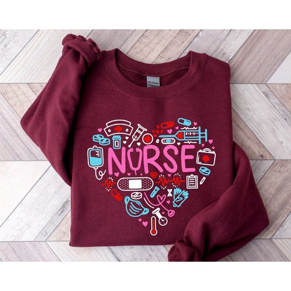 Nurse Sweatshirt, Love Nurse Sweatshirt, Cute Nurse Sweatshirt, Nurse Appreciation Gift, Nurse Gift Idea, Nurses Week Gift, Heart Nurse