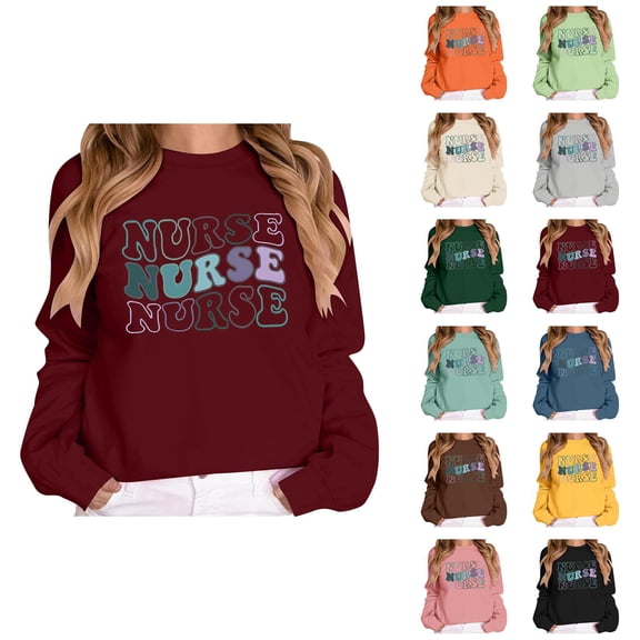 Nurse Sweatshirts for Women 2025 Fall Winter Long Sleeve Crewneck Graphic Sweat Shirts Pullover Tops