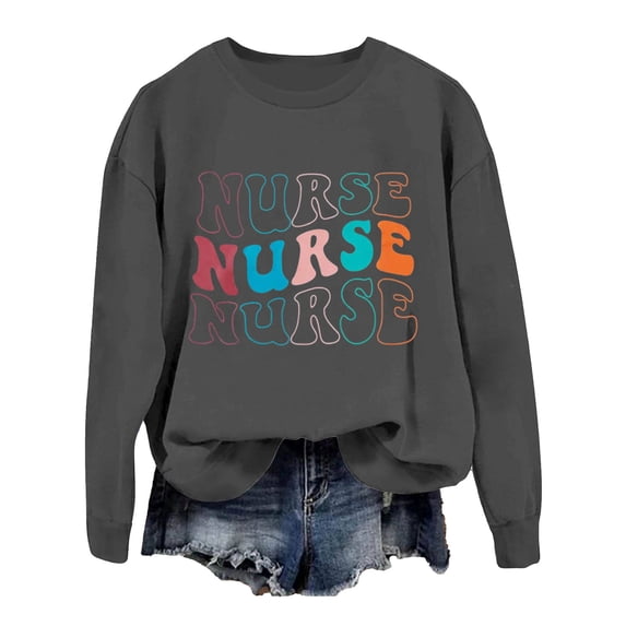 Nurse Sweatshirts for Women 2025 Fall Winter Long Sleeve Crewneck Nurse Graphic Sweatshirt Pullover Tops