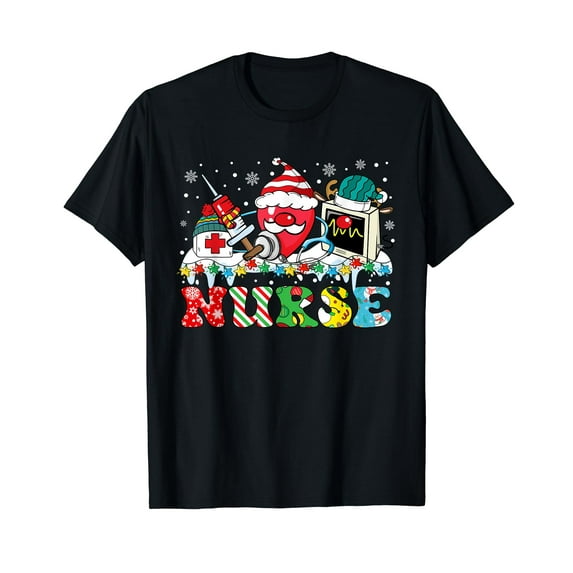 Nurse Syringe Stethoscope Santa Reindeer Snowman Christmas T-Shirt