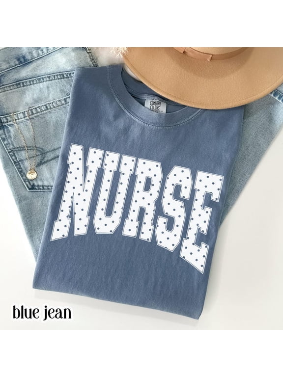 Nurse T-Shirt, Blue Polka Dots Nurse Tee, Cottagecore Aesthetic Nurse Shirt, Healthcare Worker Gift, Nurse Appreciation Week Top