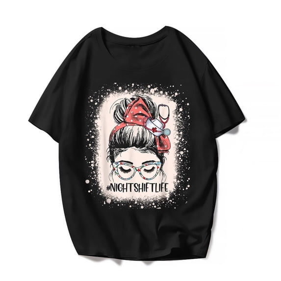 Nurse T-Shirt Women Nightshiftlife Night Nurse Graphics Nurse Week Casual Short Sleeve Shirts Summer Tops Gift Tee Black 3X-Large