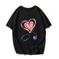 thumbnail image 1 of Nurse T-Shirt Women Nurselife Heart Stethophone Graphics Nurse Week Casual Short Sleeve Shirts Summer Tops Gift Tee Black 4X-Large, 1 of 3