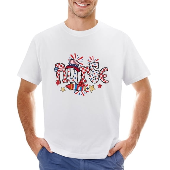 Nurse T-shirt, 4th Of July America Independence Day, Nurse Week Vintage T-shirt Mens Cotton Classic Crewneck Short Sleeve Tees Unisex White M