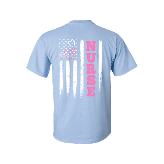 Nurse T-shirt American Flag Nursing First Responder Flag Short Sleeve T-shirt-Light Blue-medium