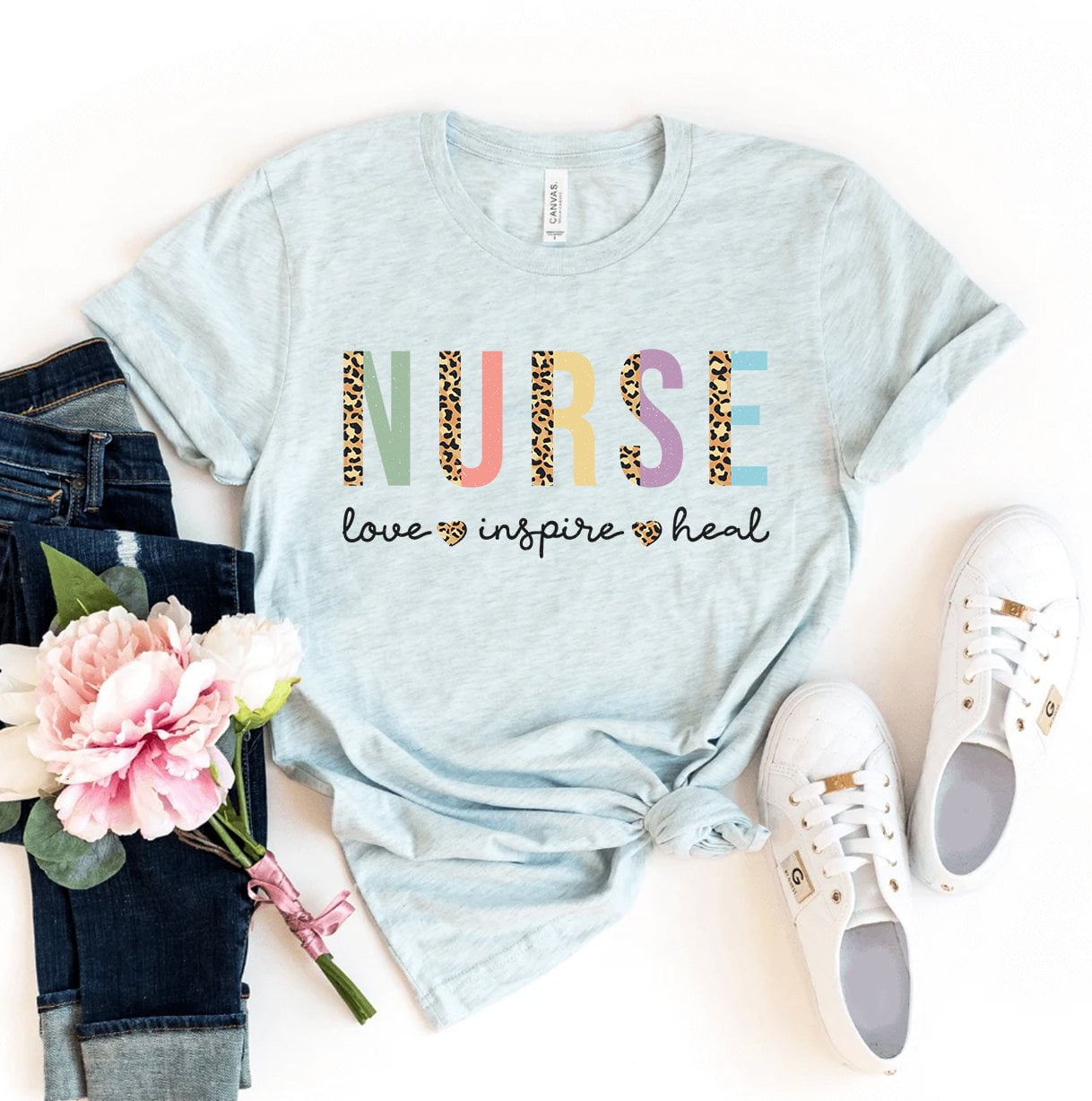 Nurse T-shirt Appreciation Tshirt Christmas Gift For Rn Women\'s Cna Top Nursing  Shirts Love Inspire Heal Shirt Stethoscope Tee