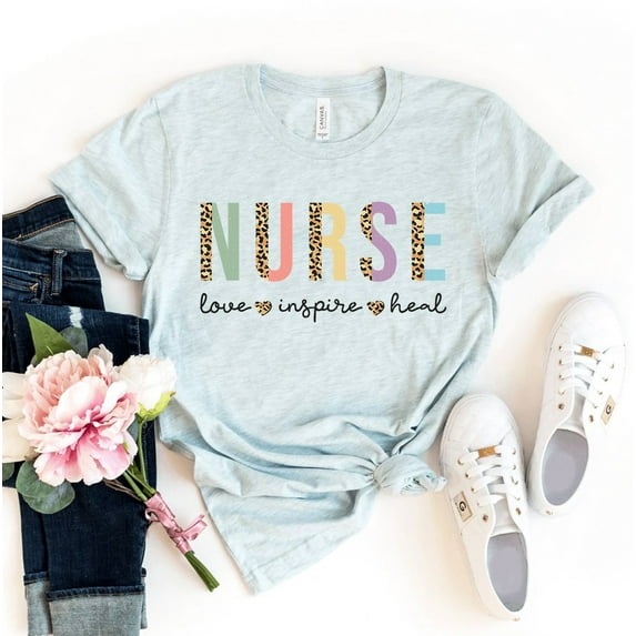 Nurse T-shirt Appreciation Tshirt Christmas Gift For Rn Women's Cna Top Nursing Shirts Love Inspire Heal Shirt Stethoscope Tee