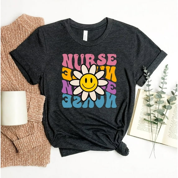 Nurse T-shirt Nursing School Shirt Registered Gift Week Top Rn Shirts Personalized Women's Cute Floral Stethoscope Healthcare Medicine Doctor Tshirt