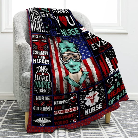 Nurse Theme Blanket Nurse Gifts for Women, Nurses Week, Birthday, Christmas, Soft Throw Blanket for Home Room Decoration 50"x60"