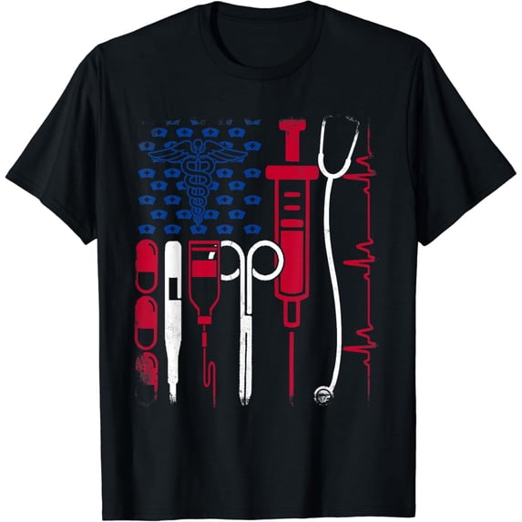 Nurse Tool American Flag Pride 4th Of July Proud Nurse T-Shirt Black 2X-Large