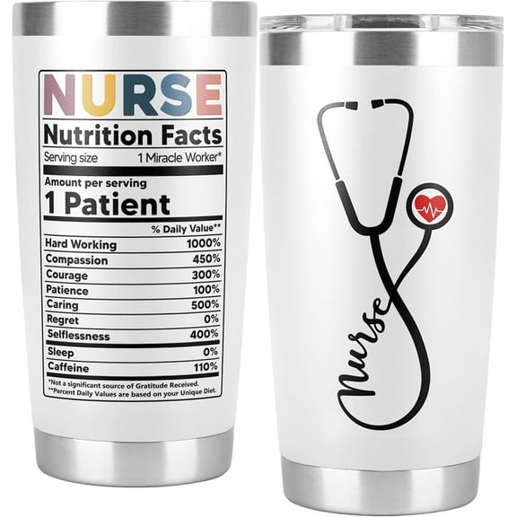 Nurse Tumbler - 20 oz Graduation Thank You Nurse Week Gift CNA RN ER ICU L&D EMT LPN CCU Nutrition Facts Cup