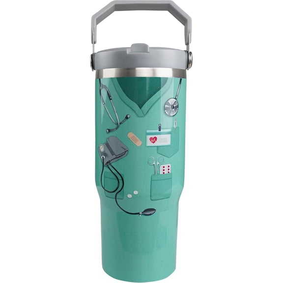 Nurse Tumbler - 30oz Thermal Mug with Handle and Flip Straw for Nurses Week Gifts